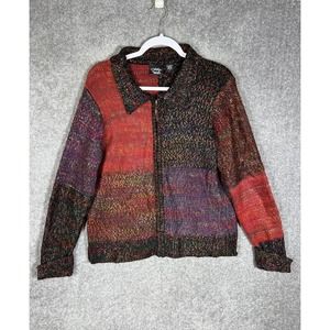 Vintage Christina Rotelli Long Sleeve‎ Zip Knit Patchwork Sweater Womens Large